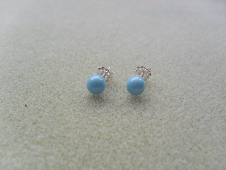 Turquoise Pearl Stud Sterling Silver Earrings With Pearls From Swarovski 