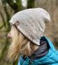 Slouchy style beanie hat in Speckled colour white wool (unisex)