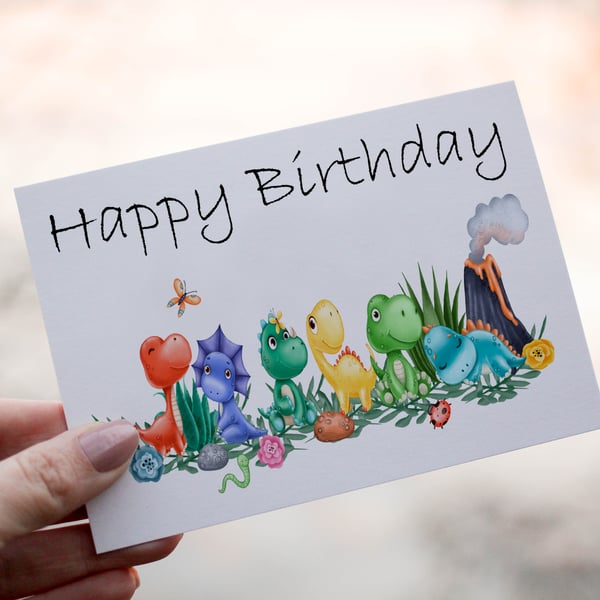 Dinosaur Birthday Card, Card for Birthday, Dinosaur Greetings Card