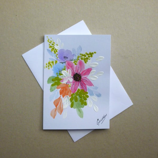 hand painted floral blank greetings card, ( ref FA 308 A5 )