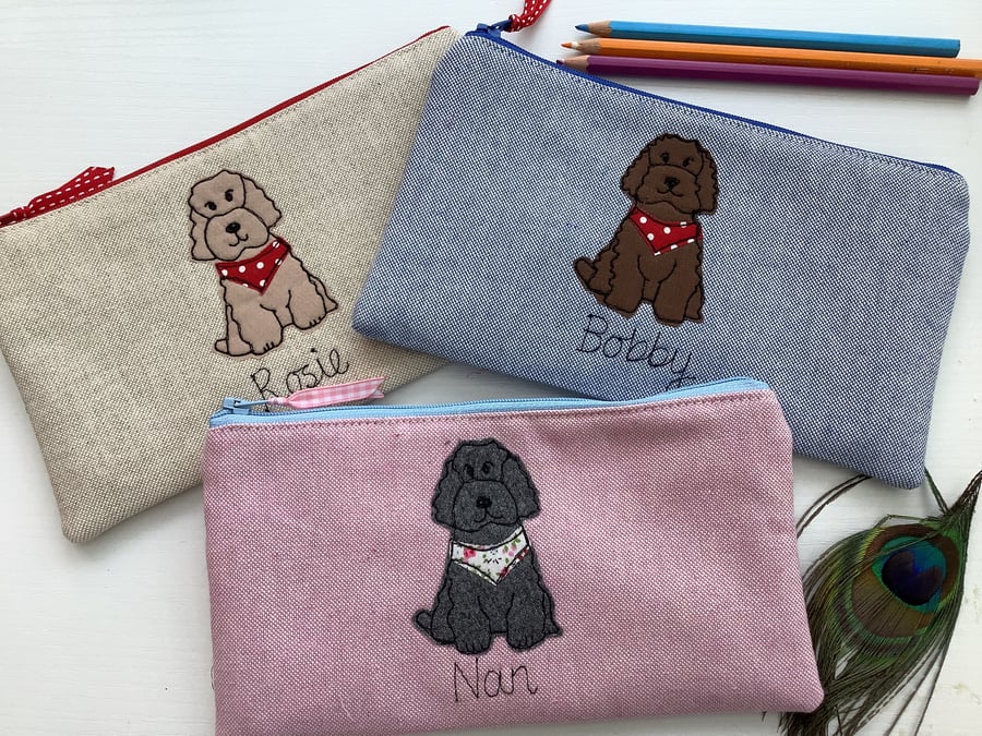Personalised Cockapoo Pencil Case - Custom Labradoodle Cavapoo Poodle Dog Pouch