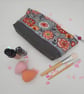 Bright floral makeup bag,  boxed grey denim bottom with sequins - Image 3