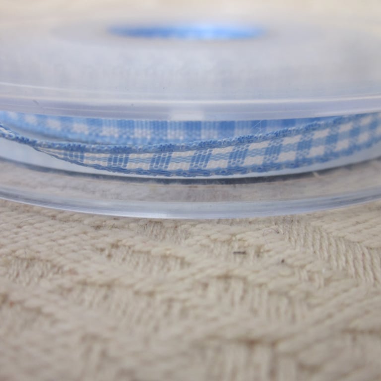 20 metres Spool Narrow Sky Blue Gingham Ribbon