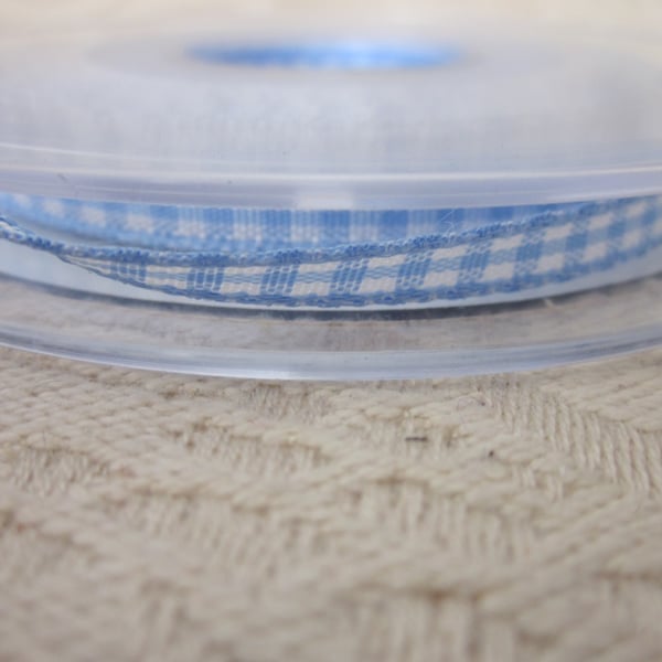 20 metres Spool Narrow Sky Blue Gingham Ribbon