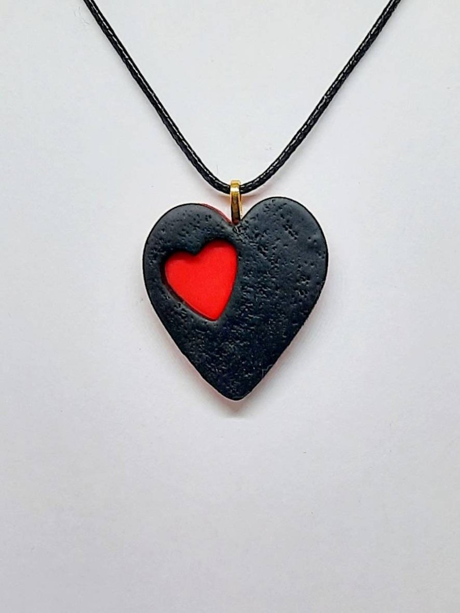 Heart pendant - polymer clay necklace - unique jewellery - gift for her