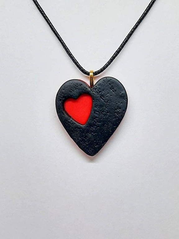 Heart pendant - polymer clay necklace - unique jewellery - gift for her