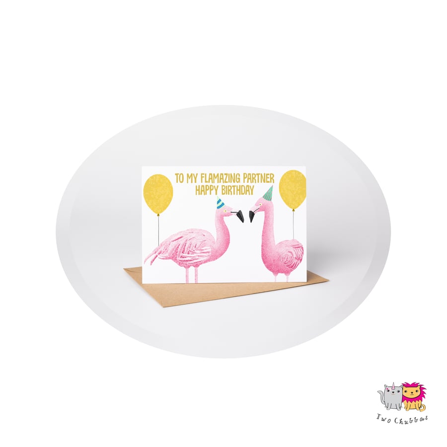 Flamingo Partner Birthday Card, A6 Birthday Card, Cute Animal Birthday Card