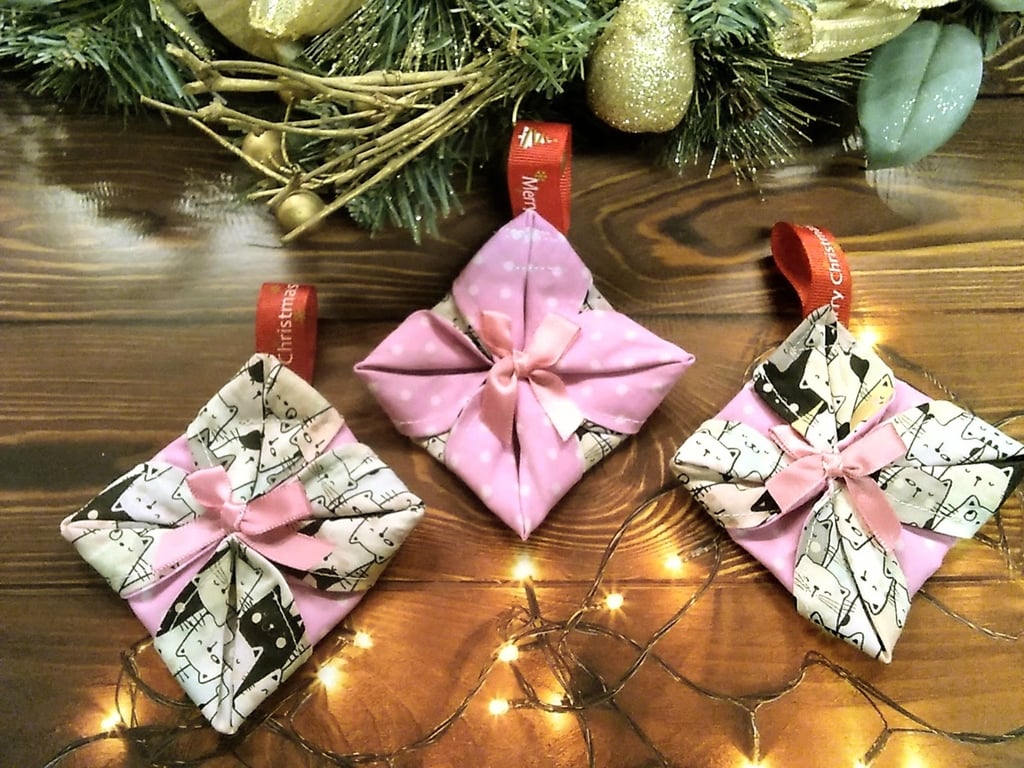 Christmas Tree Cat Folded Fabric Christmas Decorations Handmade