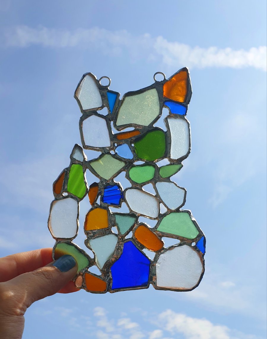 CAT Sea glass mosaic suncatcher 