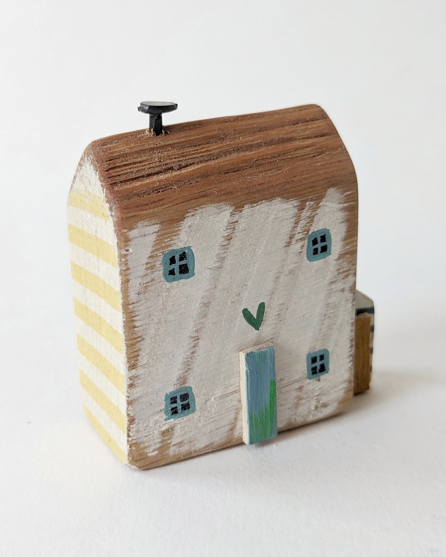 Little Handmade Painted Wooden House with Teeny Side Shed