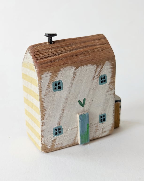 Little Handmade Painted Wooden House with Teeny Side Shed