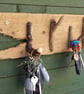 Driftwood  rack holder four wooden hooks car, shed, garage, beach hut keys - Image 1