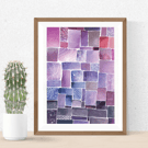 Tones of Purple Abstract Watercolour Squares - Fine art Print 