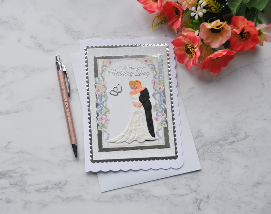 On Your Wedding Day Card Couple Bride Groom Flower Arch 3D Luxury Handmade Card