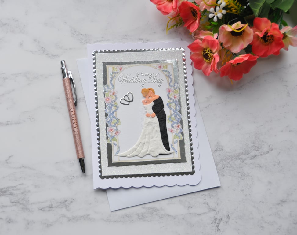 On Your Wedding Day Card Couple Bride Groom Flower Arch 3D Luxury Handmade Card