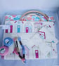 Cross Stitch, Embroidery Project Bag and Accessory Purse, Beach Huts and Fishes