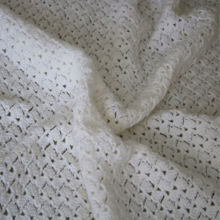 White Handmade Crochet Blanket