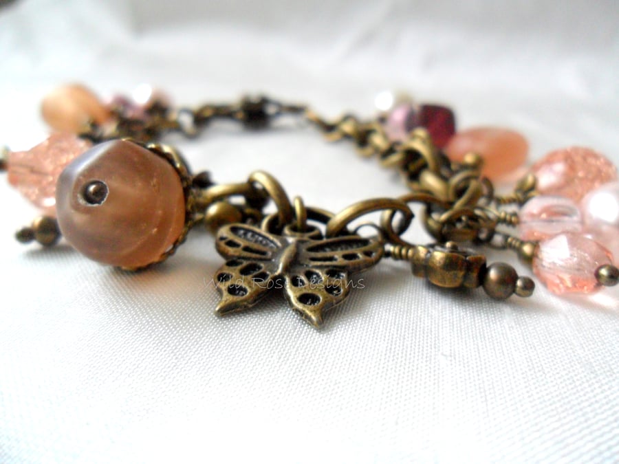 Pink and bronze charm bracelet - Sale item!