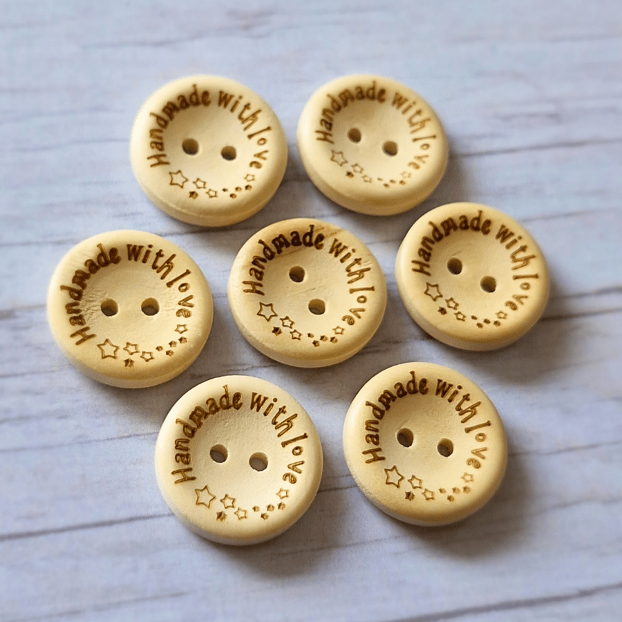 7 x Buttons in Natural Wood - 20mm Handmade With Love