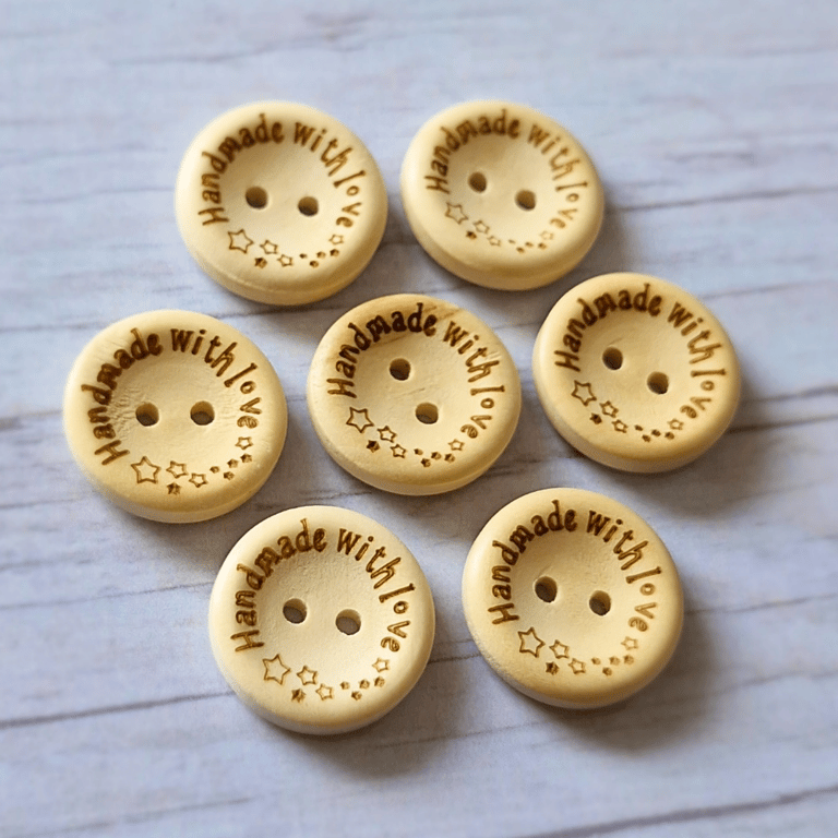 7 x Buttons in Natural Wood - 20mm Handmade With Love