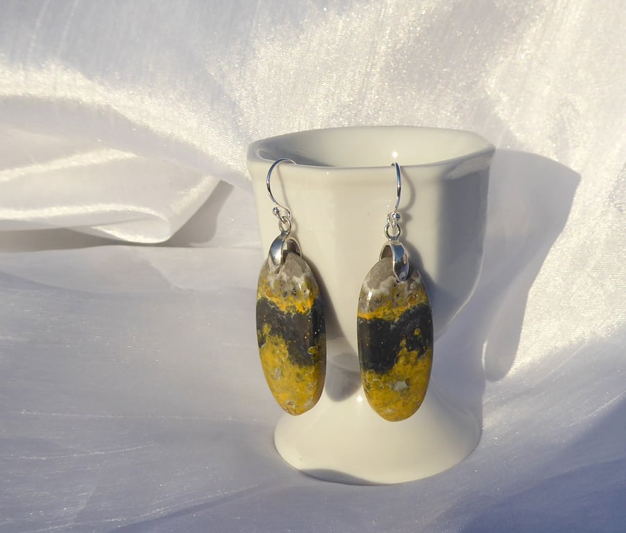 Yellow, Black & Grey Bumblebee Jasper and Sterling Silver Earrings