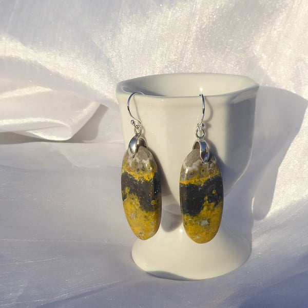 Yellow, Black & Grey Bumblebee Jasper and Sterling Silver Earrings