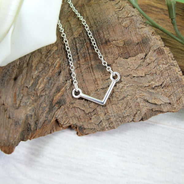 Silver Chevron Pendant. V Necklace