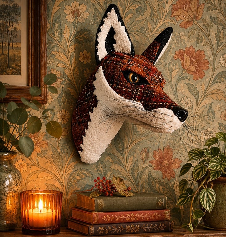 Faux fox wall mount in rust Abraham Moon wool tartan - Ruskin