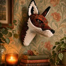 Faux fox wall mount in rust Abraham Moon wool tartan - Ruskin