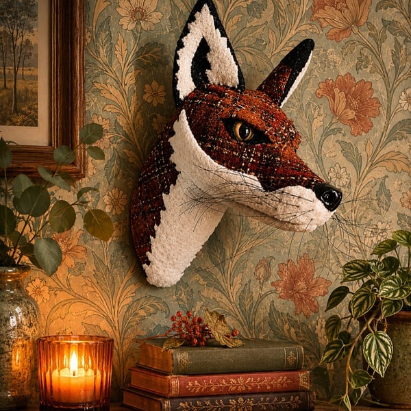 Faux fox wall mount in rust Abraham Moon wool tartan - Ruskin