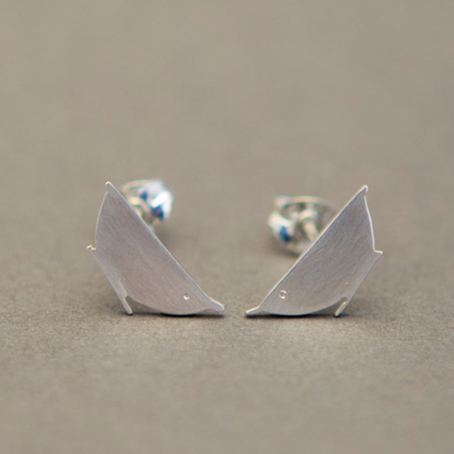 Nuthatch Bird Silver Stud Earrings