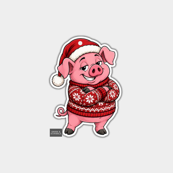 Unique Funny Christmas Gift Tags For Adults, 6pk - Cute Cheeky Pig In Jumper