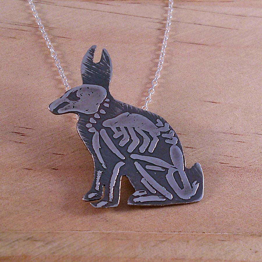 Sterling Silver Rabbit Skeleton Necklace (SKU070325)