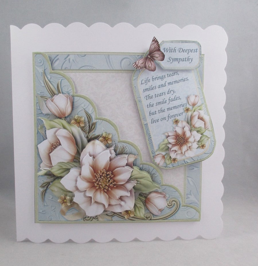 Handmade 3D Sympathy Flower Card, Personalise, Scallopped edge