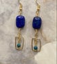 Wire rectangle drop earrings with lapis lazuli and terra jasper stones - Image 1
