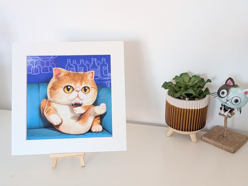 Red wine Cat Print in Mount -  The Sommelier Cat