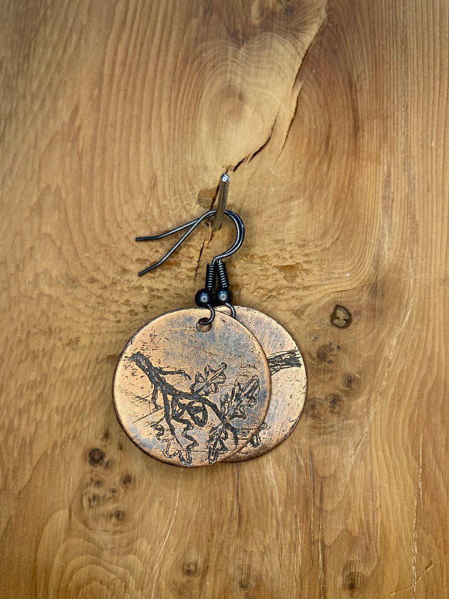 Oak - Handmade Etched Copper Earrings MEDIUM