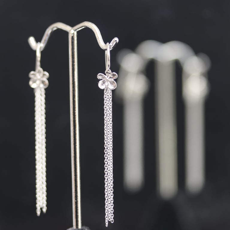 Dangly Sterling Silver Flower Earrings