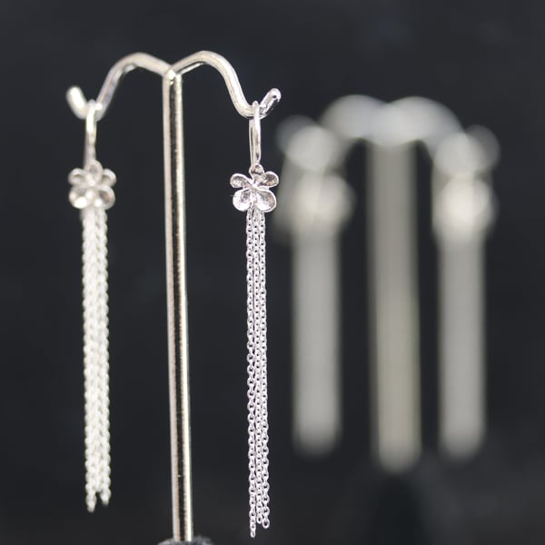 Dangly Sterling Silver Flower Earrings