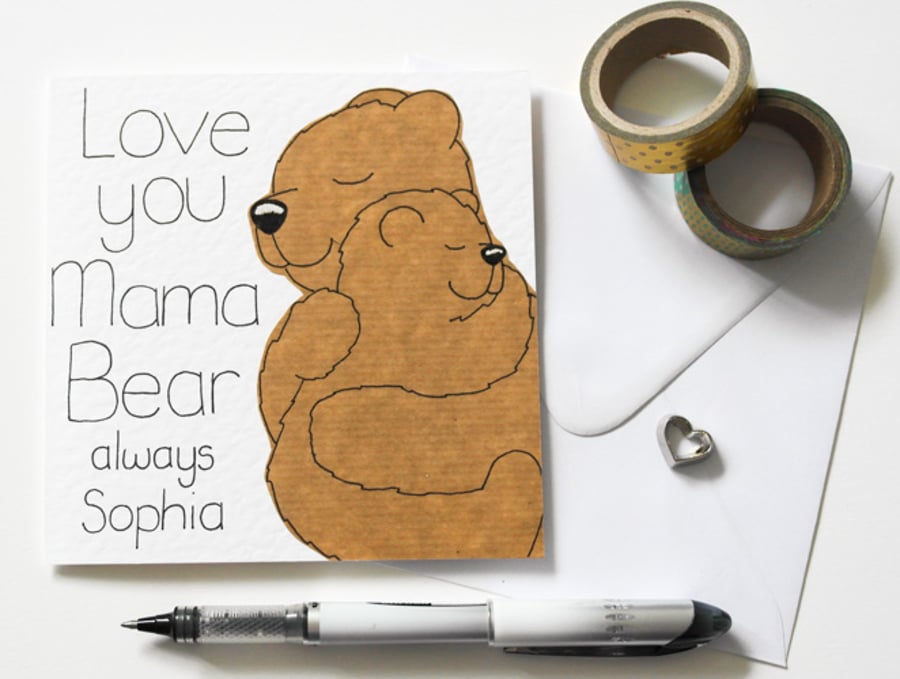 Personalised Mama bear and cub Mother's day card, Birthday card