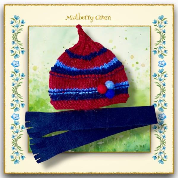 Reserved  for Samantha - Red and Blue Hat and Scarf Set