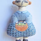 Phoebe - Hand Embroidered Textile Art Doll, Eco-friendly, 14cms, Free Postage