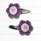 Handmade Felt Flower Hair Clips, Purple Clip, Girls Hairclips, Hand Embroidered