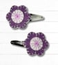 Handmade Felt Flower Hair Clips, Purple Clip, Girls Hairclips, Hand Embroidered