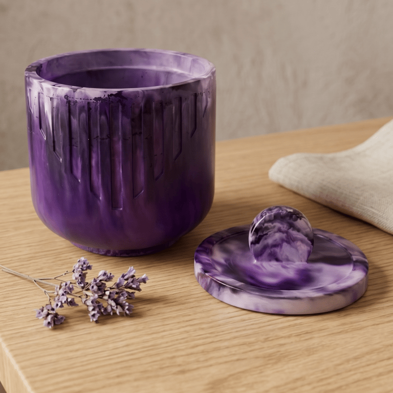 Purple Marbled Jewellery Box, Violet Trinket Pot With Lid