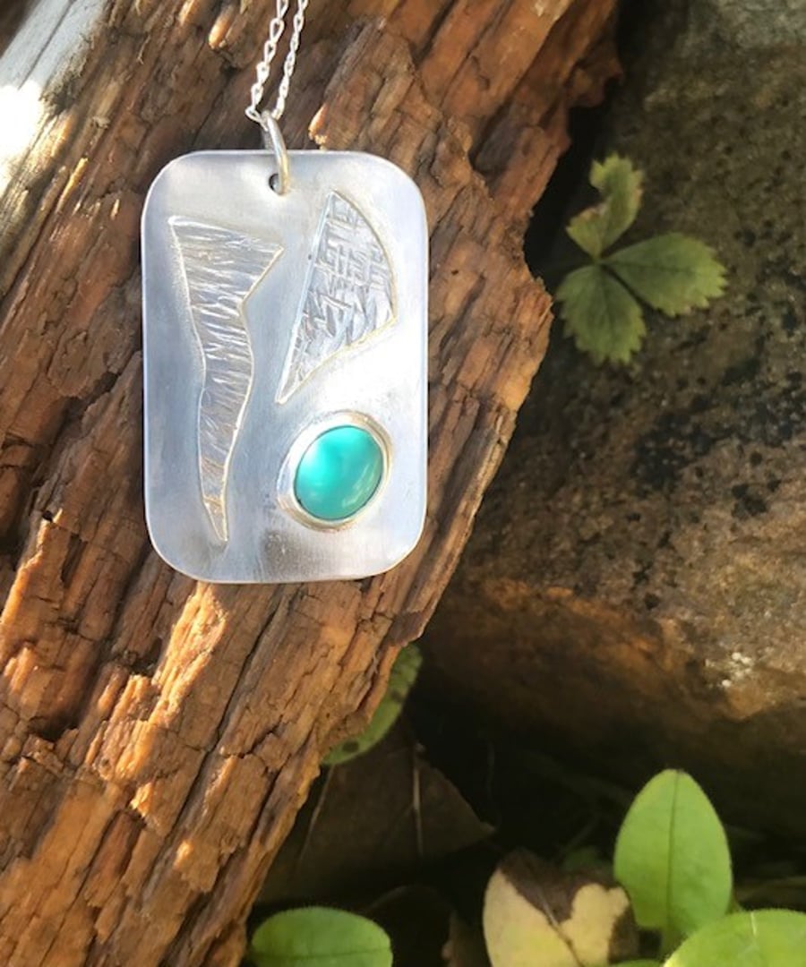 Sterling Silver Handmade Pendant with Turquoise Cabochon & Chain