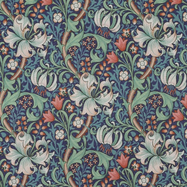 William Morris Water Resistant Tablecloth  Mid Blue . Golden Lily