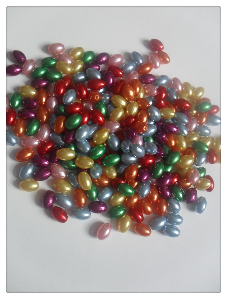 100 x Acrylic Pearl Beads - Rice - 11mm - Mixed Colour 