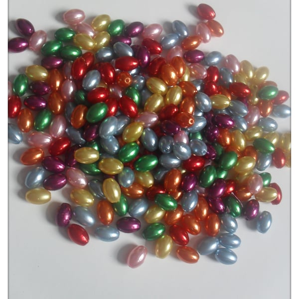 100 x Acrylic Pearl Beads - Rice - 11mm - Mixed Colour 