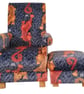 Emma Shipley Tigris Flame Velvet Fabric Adult Chair & Footstool Armchair Tigers